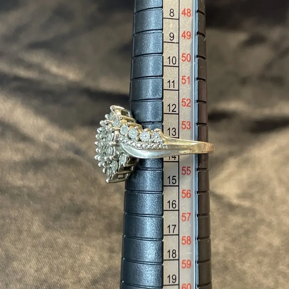 Vintage SS 925 Sterling Silver Cubic Zirconia Cluster Bypass Ring Sz7
